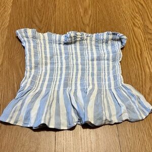 American Eagle Outfitters Blue and White Textured Top Tube top Strapless cropped